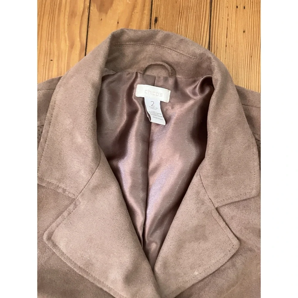Chicos Jacket Sz 2‎ Brown Faux Suede Button